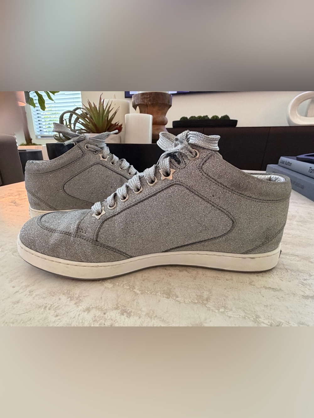 Jimmy Choo Silver Glitter Low-Top Sneakers